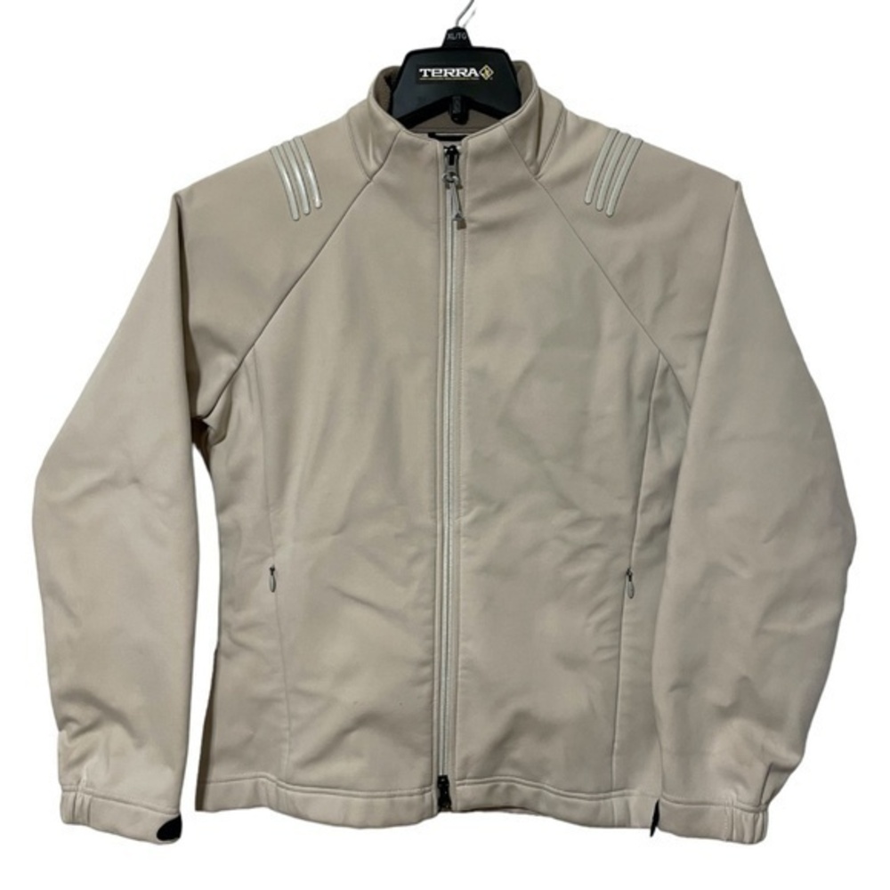 Adidas Womens Softshell Jacket Light Beige Climaproof Full Zip Biker Style Size